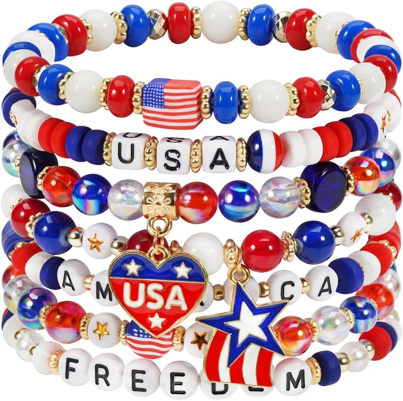Briutn 4th of July Beaded Bracelets with American Flag Stars Charms USA Jewelry - Image 1